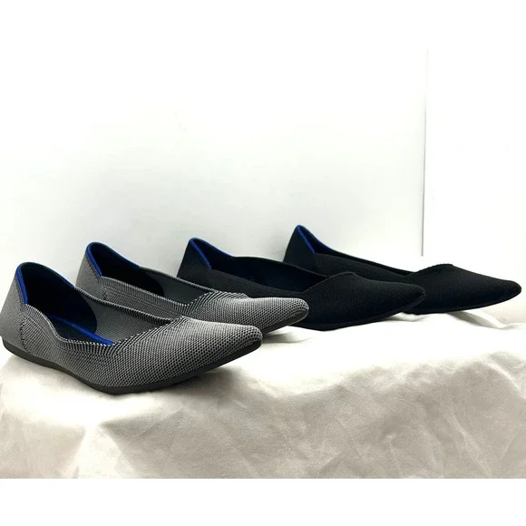 Rothys The Point Flats Bundle 2 Pairs Solid Black Grey Birdseye Womens 7.5 - Picture 3 of 12